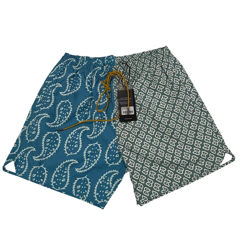 Rhude Mens Paisley Colorblock Swim Trunks Teal Green XL New